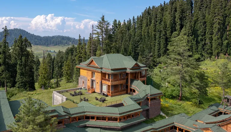 Khyber Gulmarg stay package — resort view of Apharwat mountain range